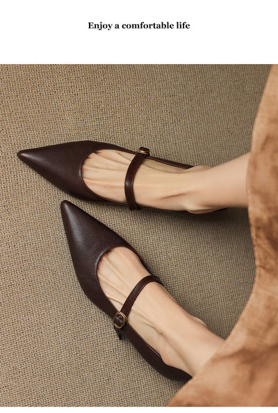 Pumps Retro Francés Punta Fina de Piel de Oveja para Mujer - Image 33