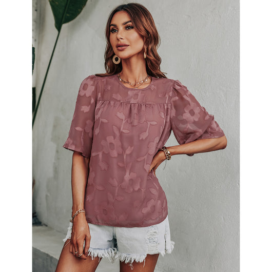 Blusa de Cuello Redondo Color Sólido Primavera Verano - Image 4