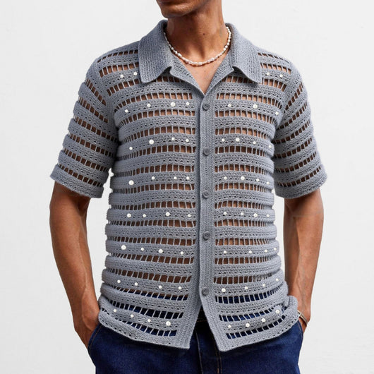 Suéter Hueco de Diseño Francés con Cuentas para Hombre