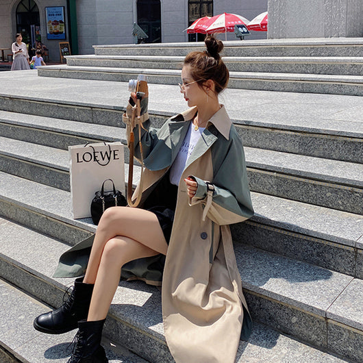Chaqueta Casual Coreana con Costuras Contrastadas Over The Knee - Image 6