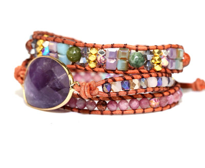 Pulsera de Cuero Tejida a Mano con Amatista - Energía Multicapa - Image 4