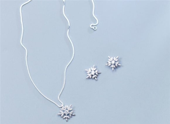 Aretes y Collar de Diamante Copo de Nieve Pequeño