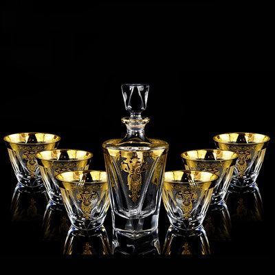 Vaso Whisky de Cristal con Líneas Doradas Grid