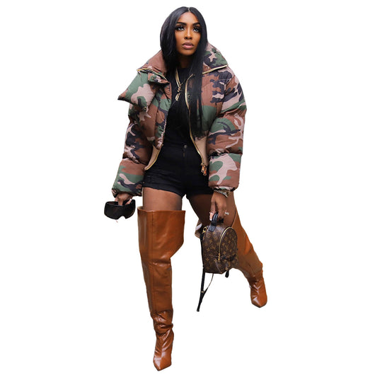 Chaqueta Corta de Algodón con Estampado Camuflaje Retro para Mujer - Image 20