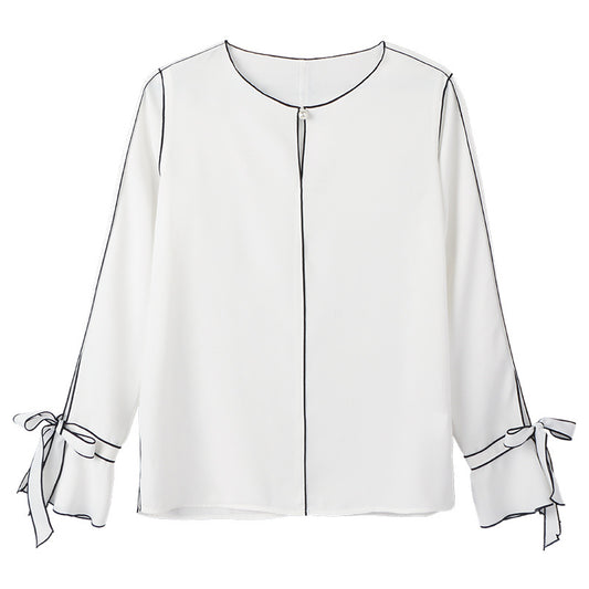Blusa Elegante Coreana de Manga Larga con Detalles de Cuentas y Contraste de Color - Image 2