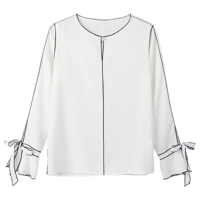 Blusa Elegante Coreana de Manga Larga con Detalles de Cuentas y Contraste de Color - Image 2