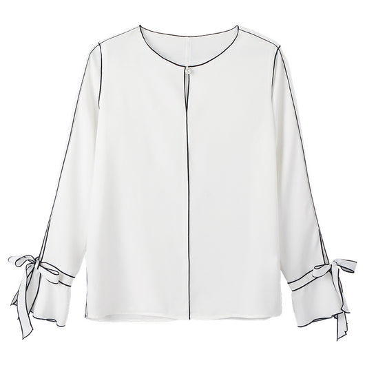 Blusa Elegante Coreana de Manga Larga con Detalles de Cuentas y Contraste de Color - Image 2