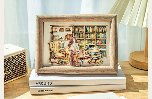Set of 20 PET stickers featuring watercolor illustrations of cozy reading nooks, bookshelves, books, and related items. - Image 16