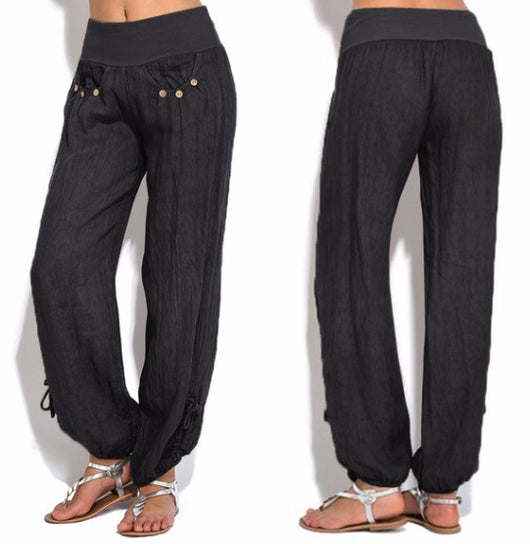 Pantalones Anchos Casuales con Botones Sueltos para Mujer - Image 16