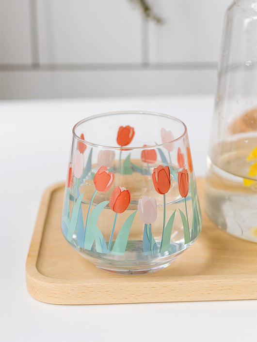 Vaso de Agua en Vidrio con Diseño de Tulipanes