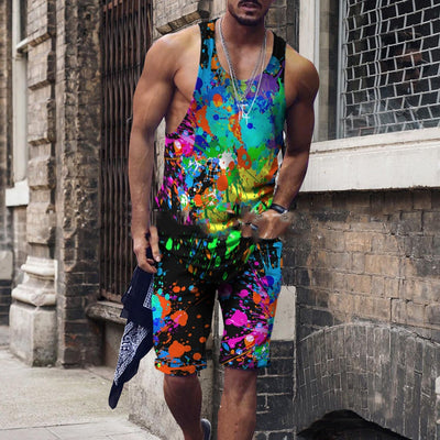 Conjunto Hip Hop Urbano: Camiseta sin Mangas Estampada + Shorts Coloridos - Image 11