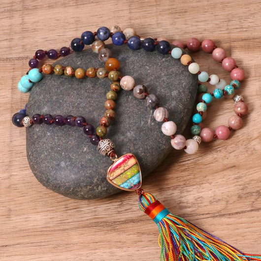 Collar Bohemio con Piedras Coloridas y Borla de Tassel - Image 3