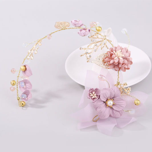 Accesorio para Cabello Nupcial con Rama Dorada y Flores en Hoja de Oro