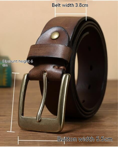 Cinturón de Cuero Genuino para Hombre con Hebilla Retro de Cobre Puro Artesanal - Image 7