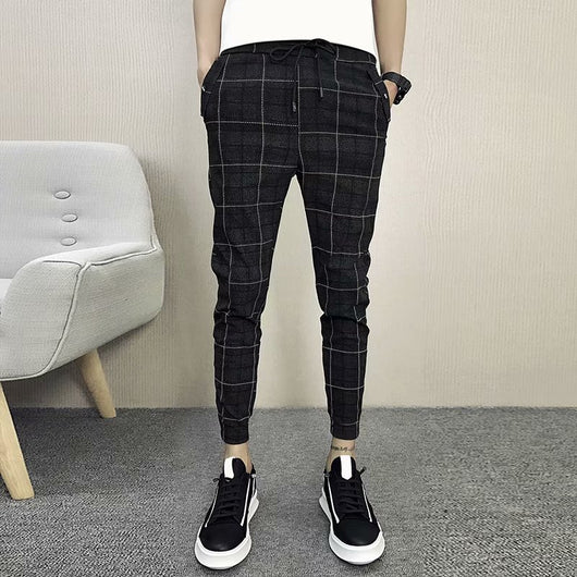 Pantalones Casuales Cuadros Hombre Estilo Coreano Slim Harem Ajustados Moda Trendy - Image 4
