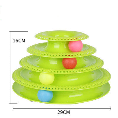 Pink four-layer cat turntable toy with colorful balls on each track, measuring 16cm high and 29cm wide. - Image 13