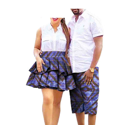 Conjunto de Pareja Estampado Africano en Algodón - Falda para Ella y Shorts para Él - Image 18