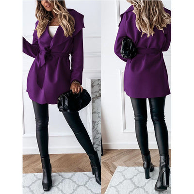 Abrigo Trench Coat Clásico de Color Sólido - Image 9