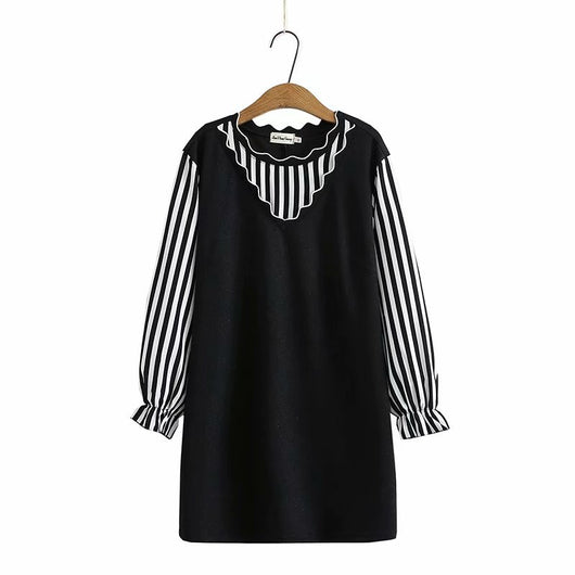 Vestido Largo Bicolor Manga Larga Primavera Talla Grande - Image 18
