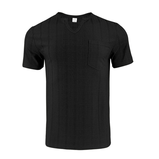 Camiseta Hombre Bambú Lino Artificial Suelta Transpirable Cuello V Manga Corta - Image 5