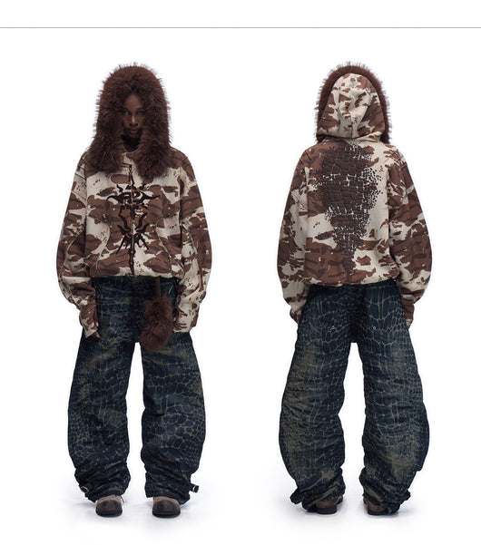 Sudadera Camo con Estampado de Vida Silvestre y Capucha Forrada en Pelaje - Image 11