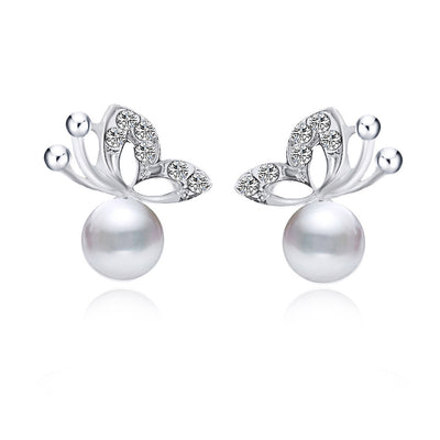Conjunto de Aretes y Collar con Mariposa de Perla y Diamantes Completos - Image 2