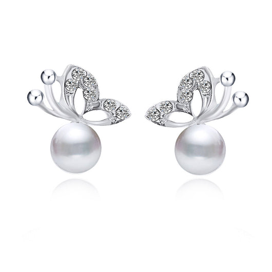 Conjunto de Aretes y Collar con Mariposa de Perla y Diamantes Completos - Image 2