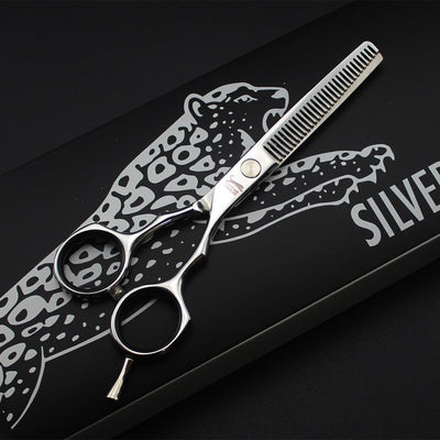 Tijeras Desfiladoras Profesionales Leopardo Plateado para Cortes con Flequillo - Image 2