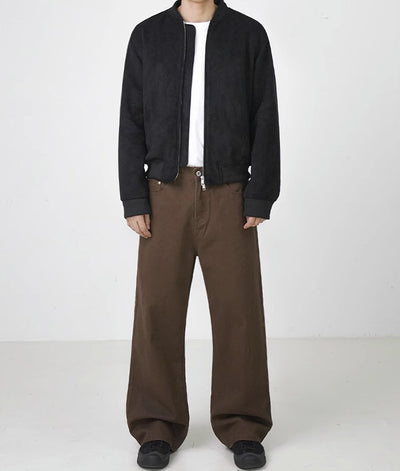 Pantalones Rectos de Algodón Lavado Estilo Retro en Marrón - Image 12