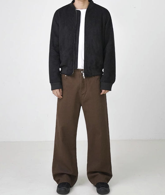 Pantalones Rectos de Algodón Lavado Estilo Retro en Marrón - Image 12