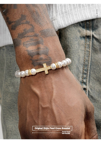 Pulsera de Cruz con Perlas para Mujer - Diseño Versátil - Image 6