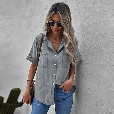Camisa Casual de Solapa Lisa - Versátil y Minimalista