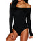 Blusa Bodysuit Hombros Descubiertos Stretch Suelta para Mujer Otoño