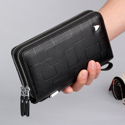 Billetera de Cuero Genuino para Hombre con Cierre de Cremallera Larga