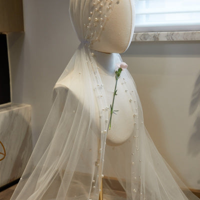 Vestido de Novia Largo con Velo de Perlas Fairy - Image 7