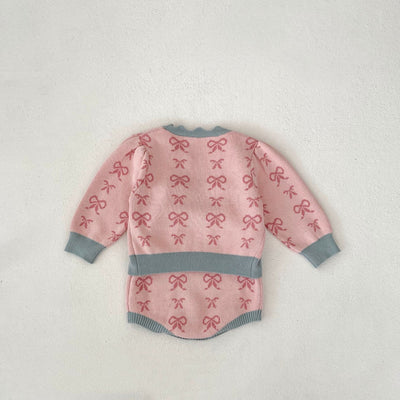 Cardigan Romper de Punto con Cuello Concha y Moño - Manga Larga - Image 22