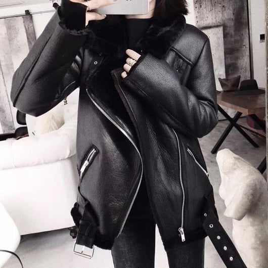 Chaqueta de Cuero Sintético Grueso con Forro de Borrego para Mujer - Image 15