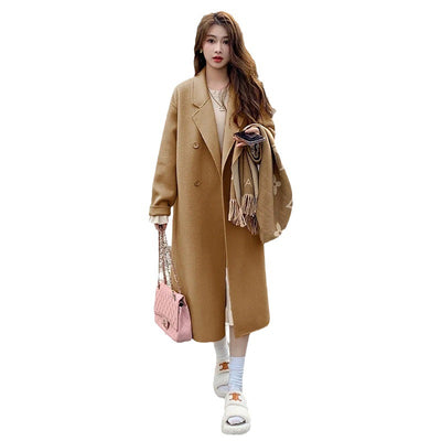 Abrigo de Lana Hepburn Coreano Suelto Midi para Otoño e Invierno - Image 5