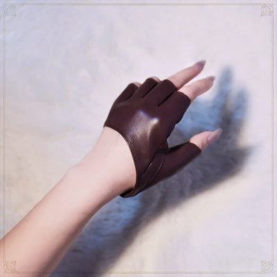 Guantes Góticos Punk de Cuero Mitad Dedo para Chica - Image 11