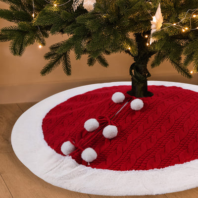 Falda Navideña de Punto Blanco con Pompones - Cubre Base de Árbol - Image 6