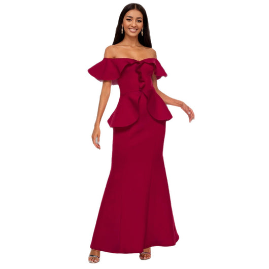 Vestido Fishtail Elegante con Volantes y Hombros Descubiertos - Image 4