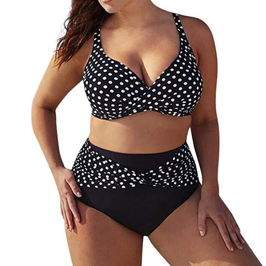 Bikini Cruzado Olas y Puntos en Blanco y Negro