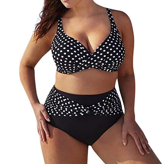 Bikini Cruzado Olas y Puntos en Blanco y Negro
