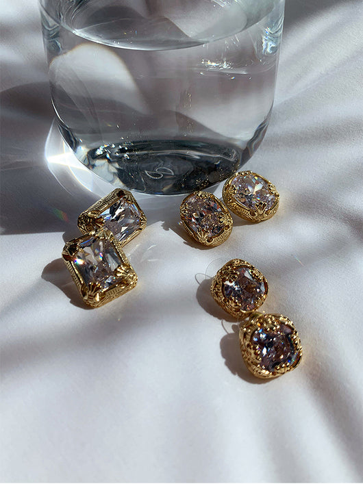 Aretes de Temperamento Retro con Gemas Biseladas para Mujer