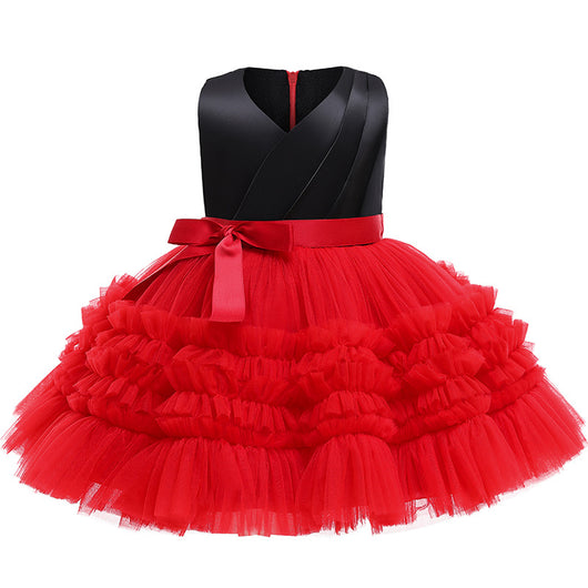 Vestido Infantil de Tul Jacquard con Pompones para Presentaciones - Image 30