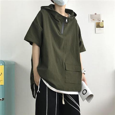 Sudadera Holgada con Capucha y Mangas Cortas