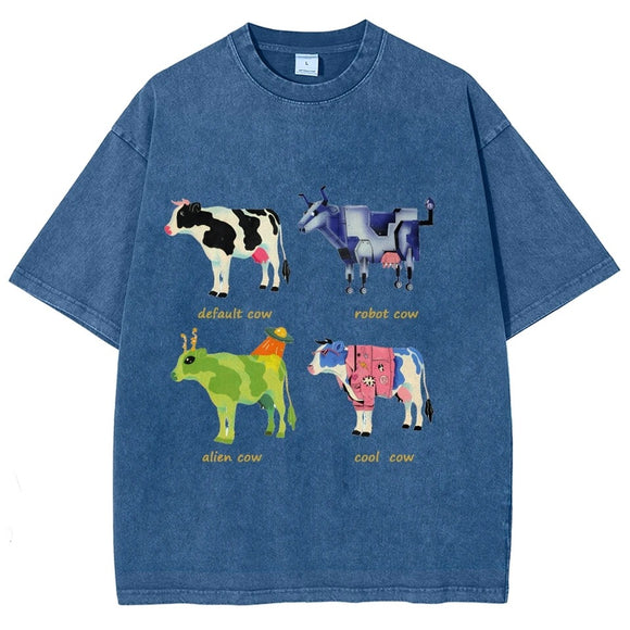 Playera Retro de Algodón con Estampado Divertido de Vaca para Hombre