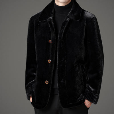 Abrigo de Invierno para Hombre con Cuello Solapa y Piel de Visón Dorado - Image 3