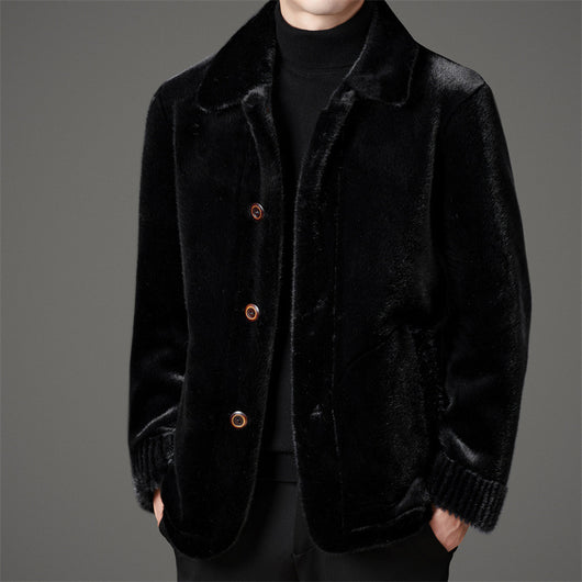 Abrigo de Invierno para Hombre con Cuello Solapa y Piel de Visón Dorado - Image 3