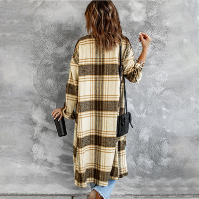 Cardigan Largo de Invierno con Estampado Cuadros para Mujer - Image 10
